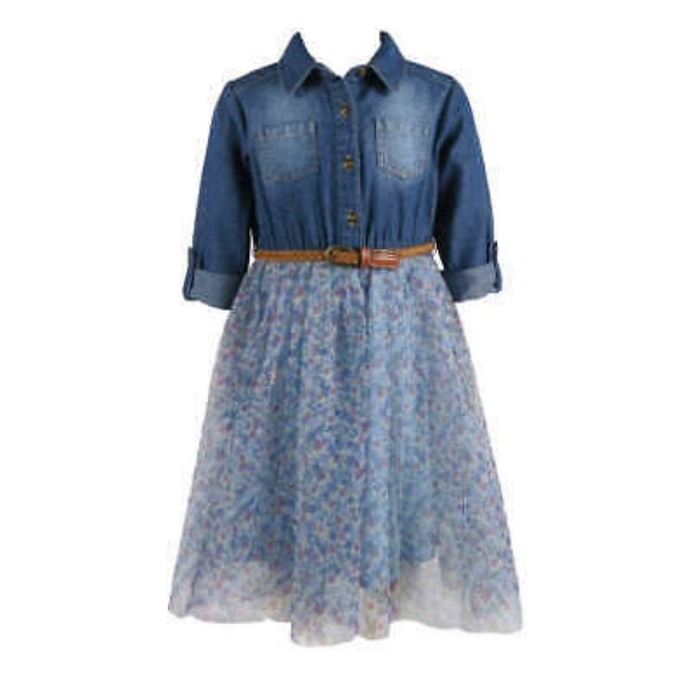 Zunie Girl's Denim Mesh Dress